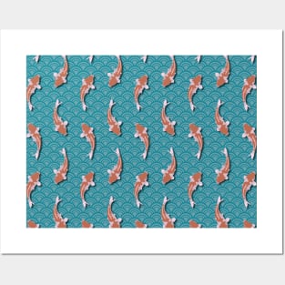 Orange and White Koi Water Pattern Posters and Art